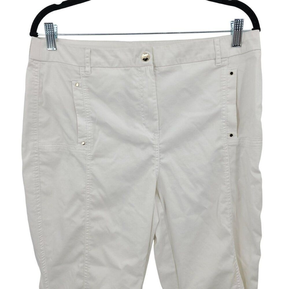 Chico's Pants‎ M White Ankle Stretch High Rise Roll Tab Flat Back Athleisure - Picture 4 of 11